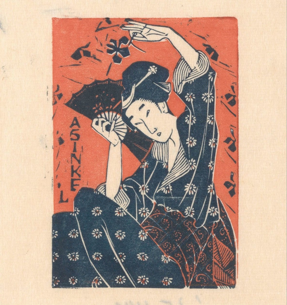 Advertisement Card of A. Sinkel with Japanese Woman by Mathieu Lauweriks