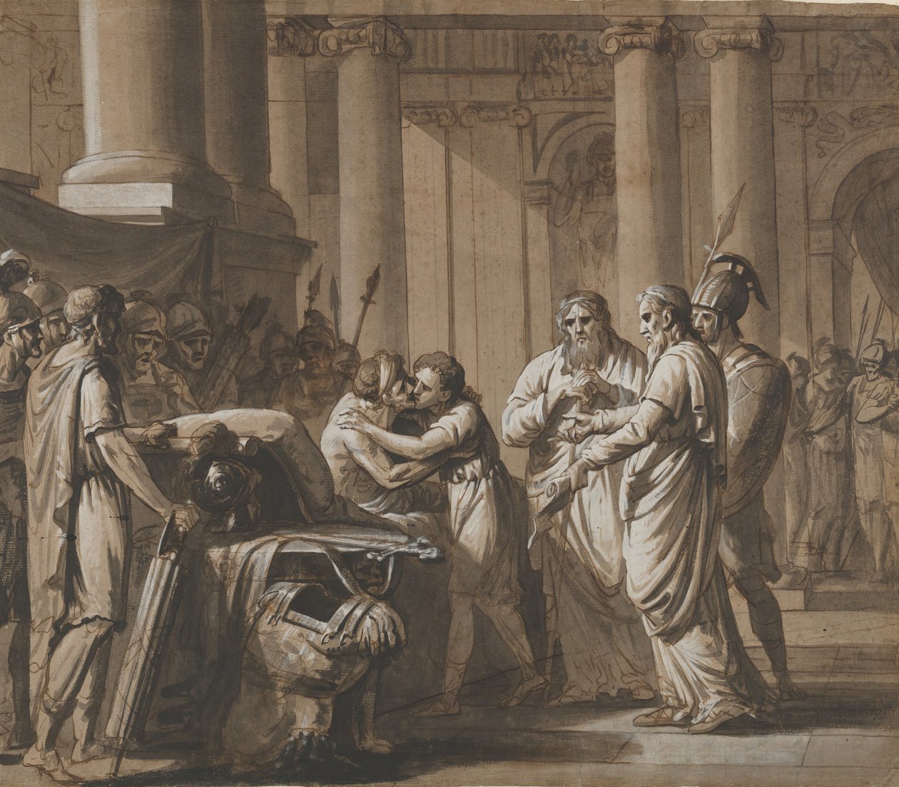 Scene from Roman History, depicting a Youth receiving Armor from a Dying by Mathieu Van Brée