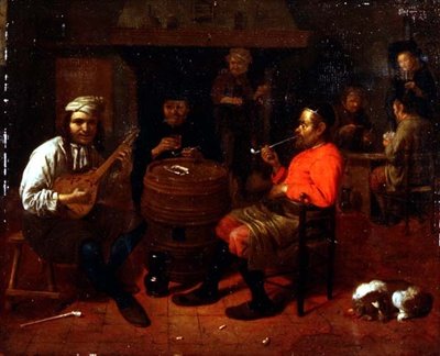 A Tavern Interior with Mandolin Player by Mathijs Wulfraet