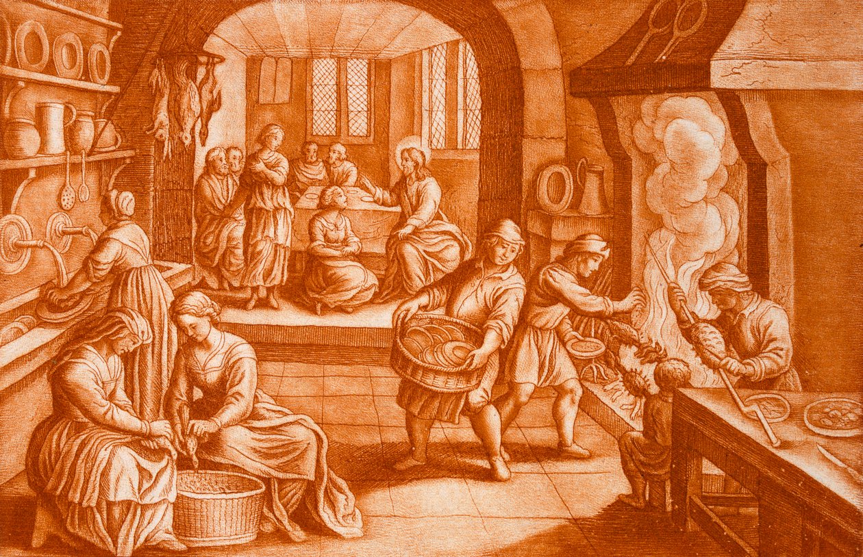 The Story of Mary and Martha, illustration from the Bible, engraved by J.C. Bodenehr by Mattaus the Younger Merian