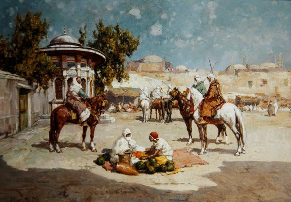 Arab Warriors in a Market Square, c.1910 by Matteo Da Angelo Rossotti