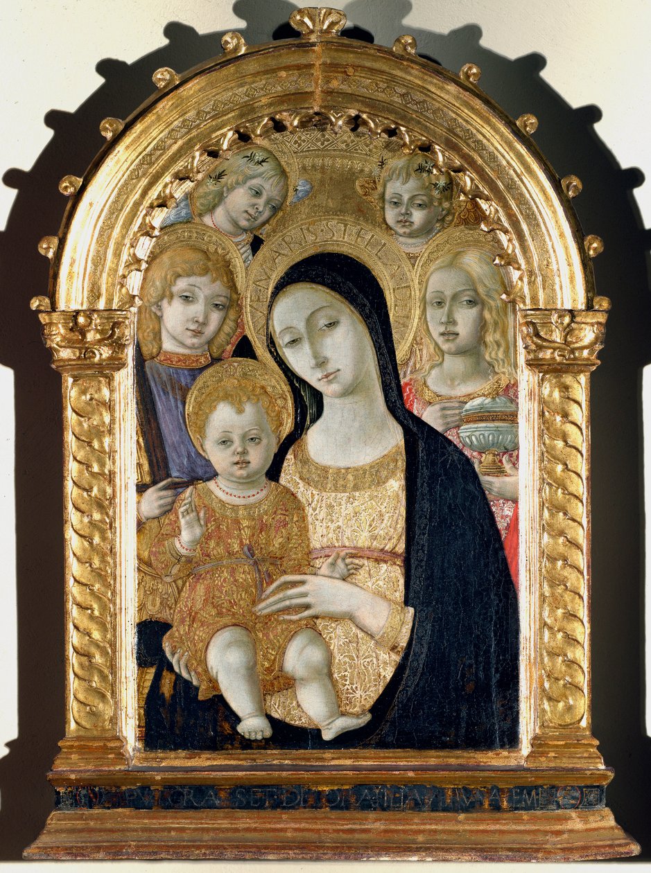 Virgin with Jesus child, Saint Michael, Saint Mary Magdalene by Matteo di Giovanni di Bartolo