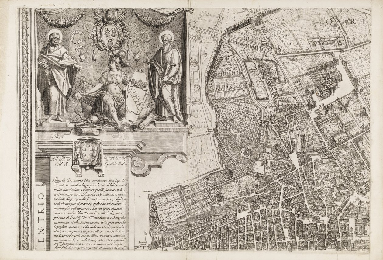 Map of Rome. Upper Left Part by Matthaus Greuter