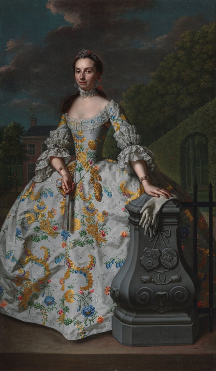 Portrait of Charlotte Beatrix Strick van Linschoten, Second Wife of Gerard Cornelis van Riebeeck, Presumably Standing in Front of her Country House Eemwijck at Voorburg by Mattheus Verheyden