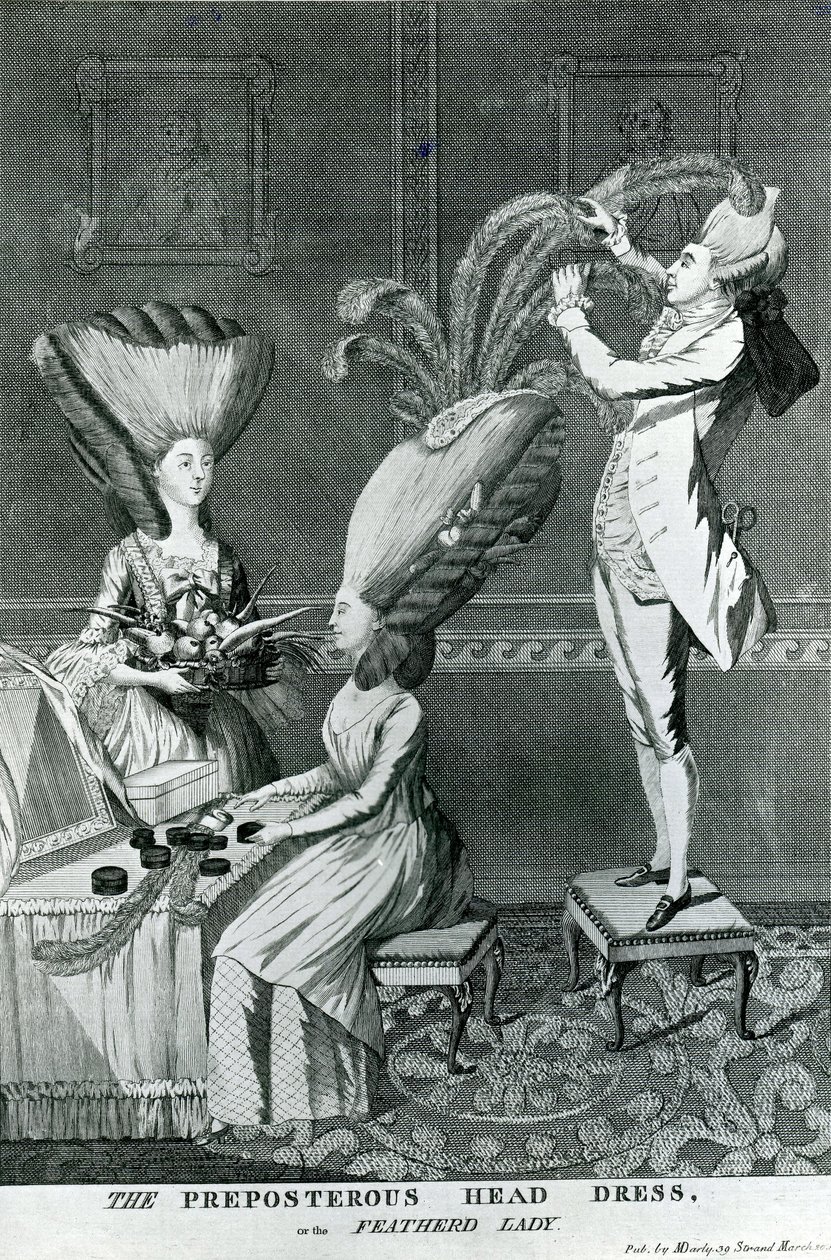 The Preposterous Head Dress, or the Feathered Lady by Matthew or Matthias Darly