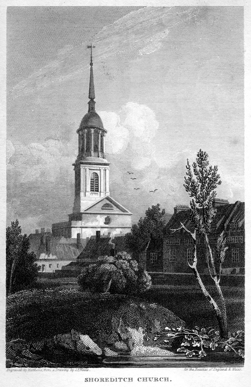 Shoreditch Church, London, 1815 by Matthews