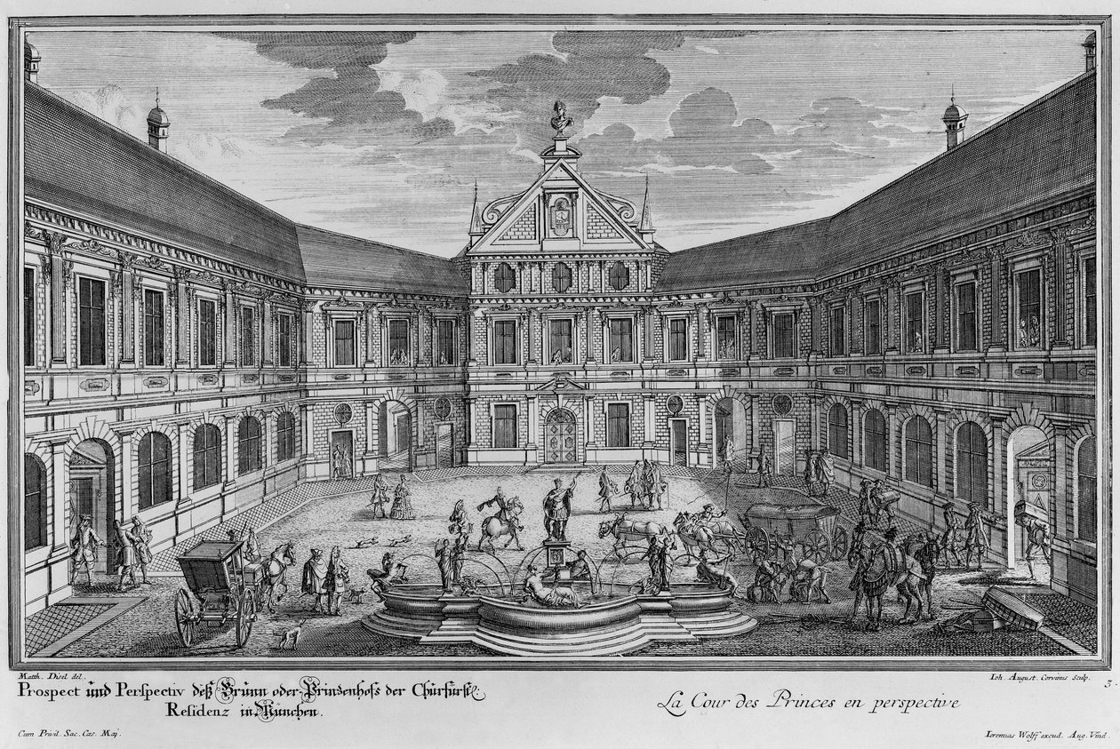 Palace at Munich, Germany, engraved by Johann August Corvinus by Matthias Diesel
