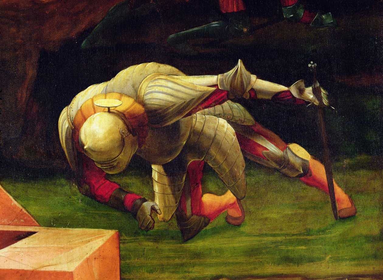 Detail of a falling soldier from the scene of the resurrection of Christ from the Isenheim Altarpiece by Matthias Grünewald