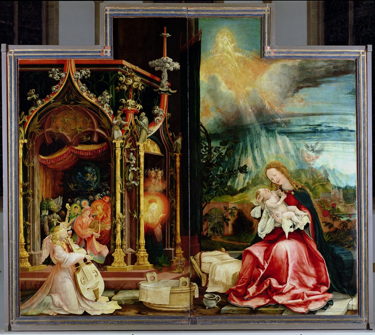 The Isenheim Altarpiece. Central Panel: Concert of Angels and Nativity by Matthias Grünewald