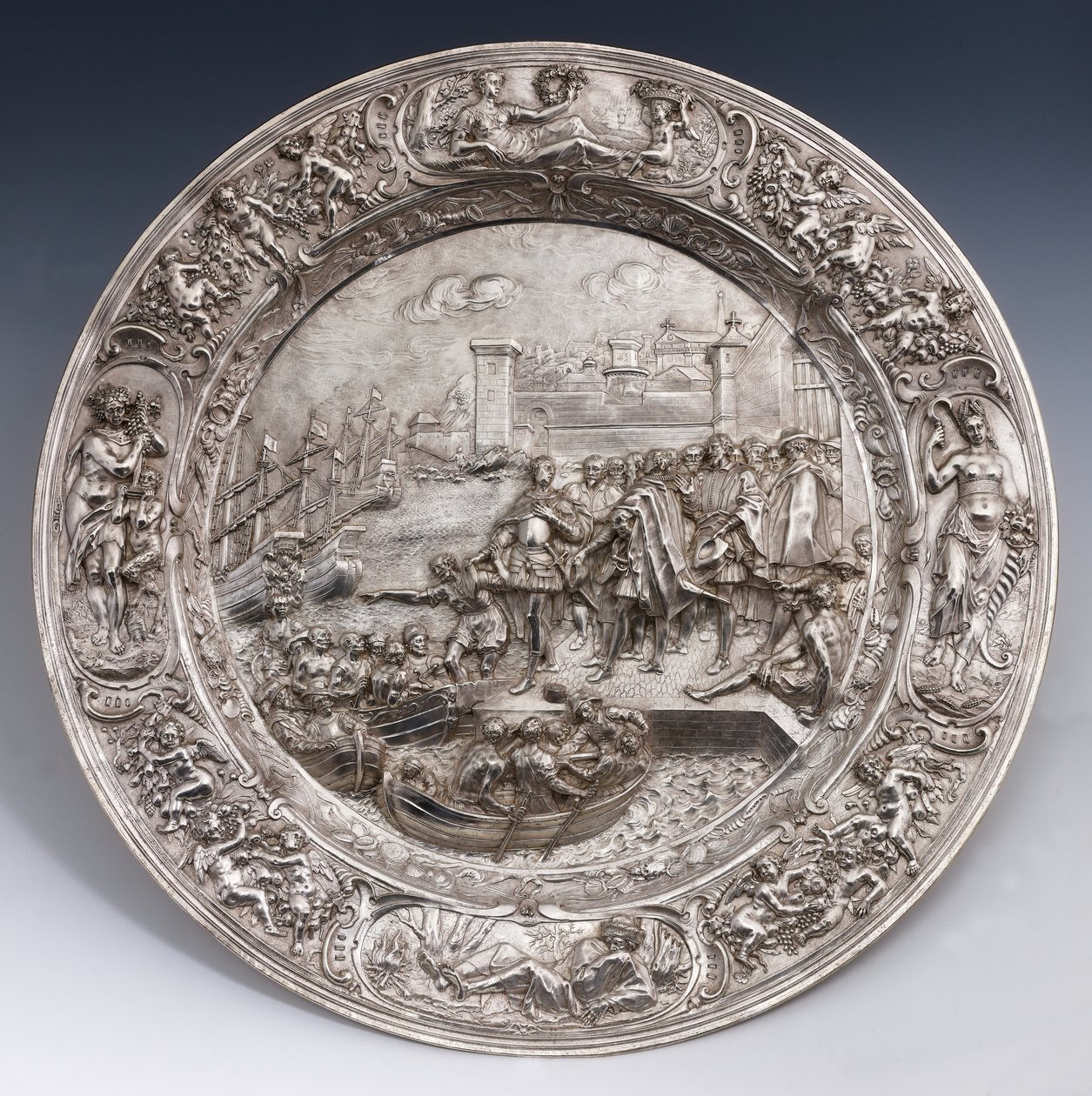 Silver Plate Depicting the Departure of Christopher Columbus by Matthias Melijn