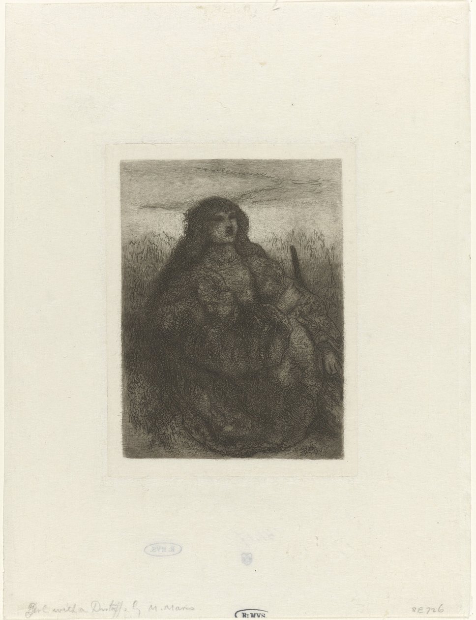 Woman in a Landscape (Woman with Spinning Wheel) by Matthijs Maris
