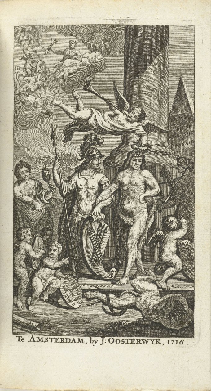 Engraved title page for J. Lamigue: The Life of His Highness Johan Willem Friso, 1716 by Matthijs Pool