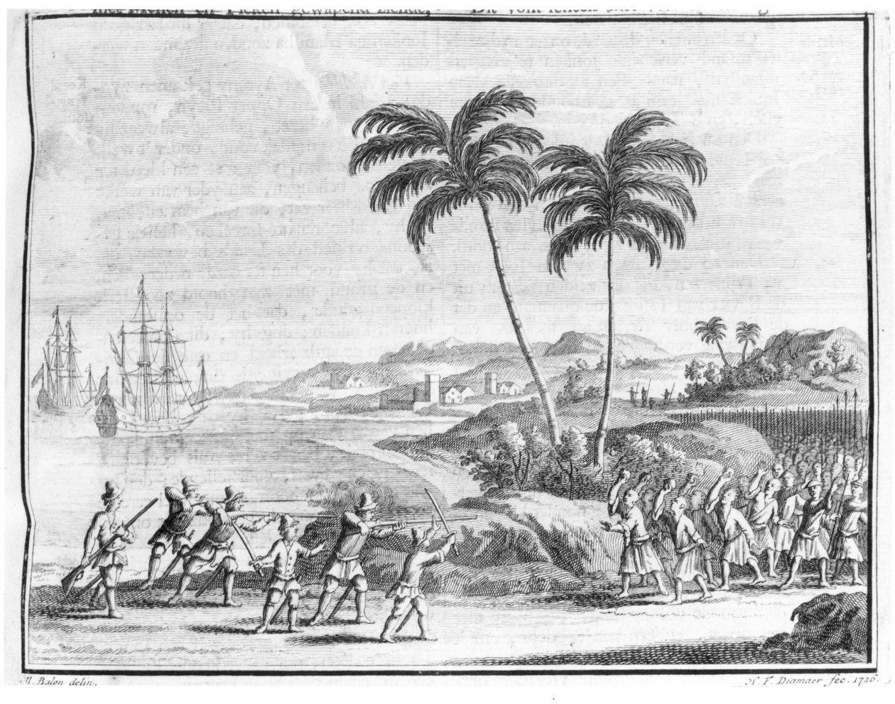 A Dutch landing party being ambushed in the East Indies, from 