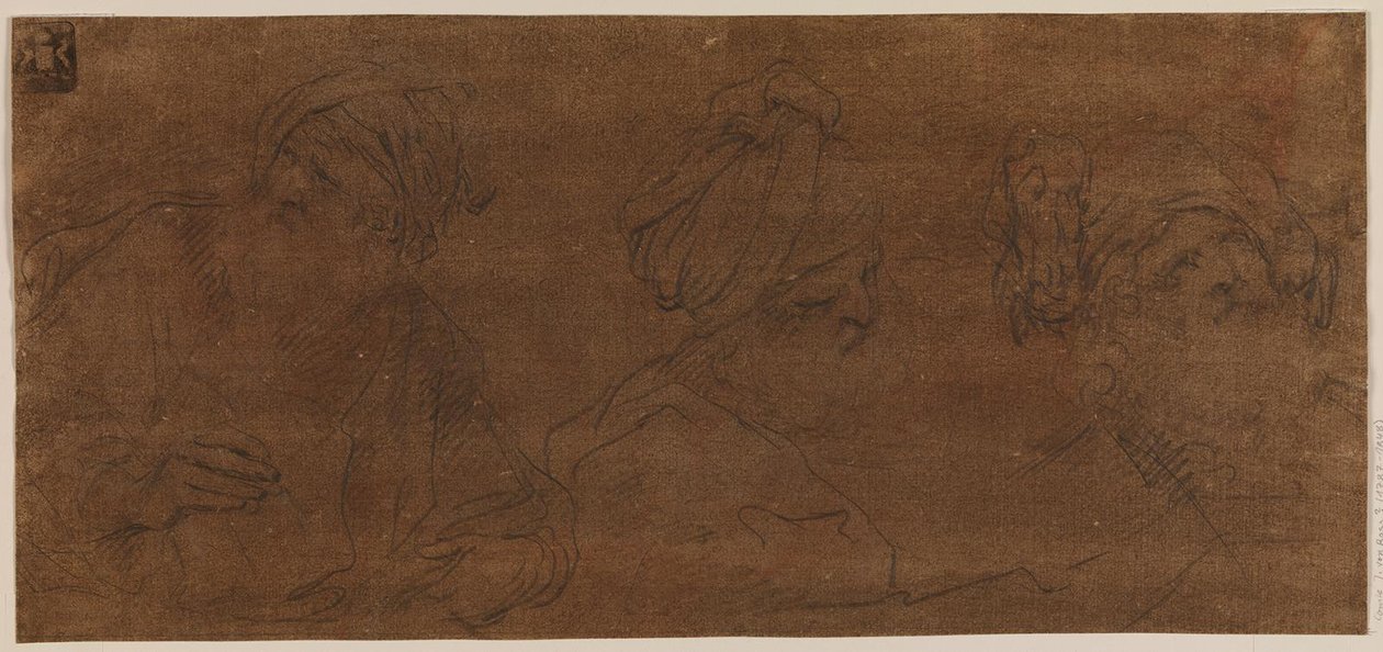 Three Studies of an Old Man Wearing a Turban by Mattia Preti