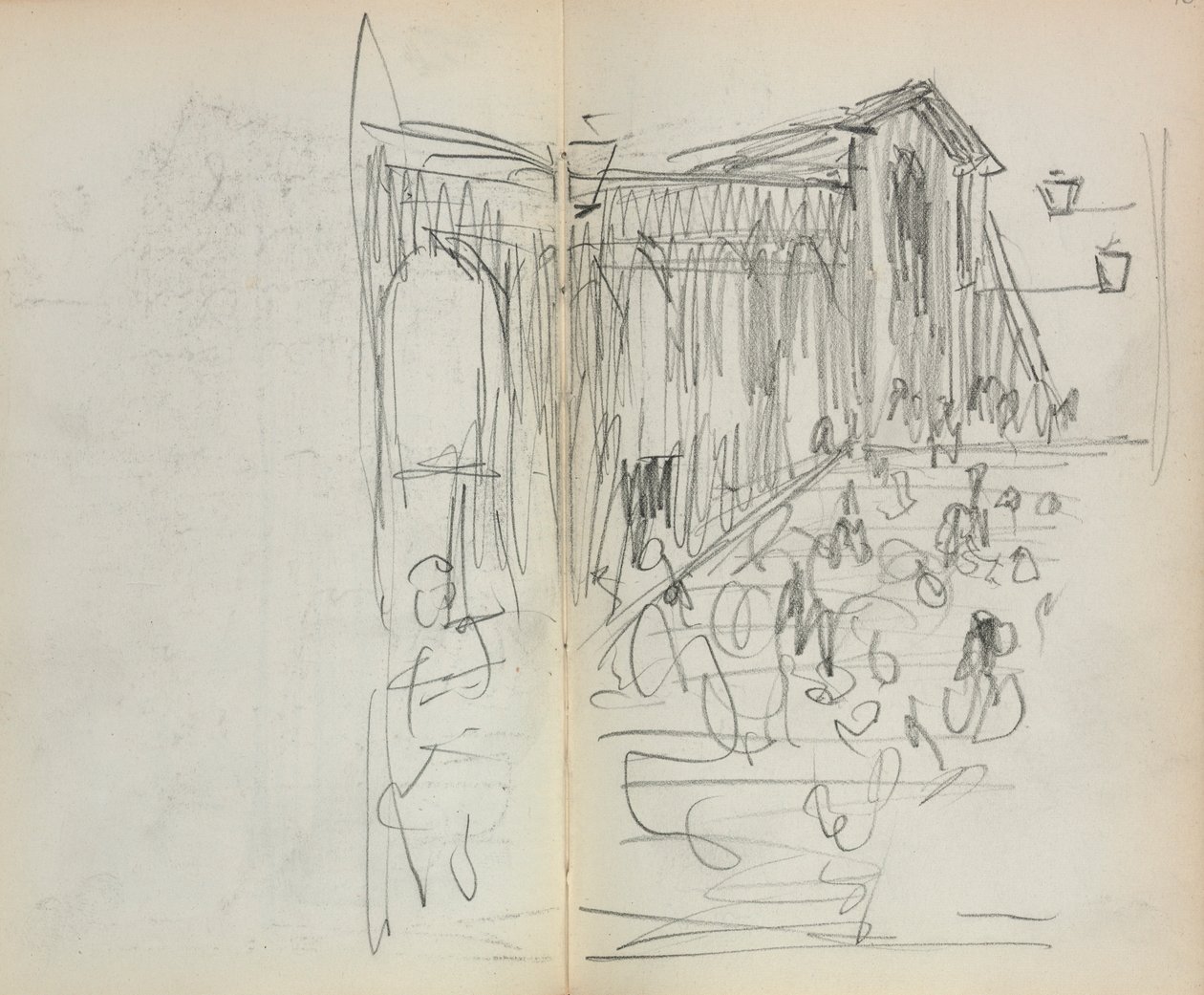 Italian Sketchbook: Bridge with Figures, Page 95 & 96 by Maurice Brazil Prendergast