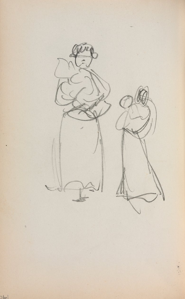 Italian Sketchbook: Two Standing Women Holding Infants (page 140) by Maurice Brazil Prendergast