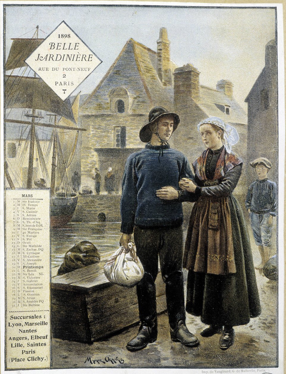 The departure of Breton fishermen for Newfoundland - store calendar La Belle Jardinière by Maurice Henri Orange