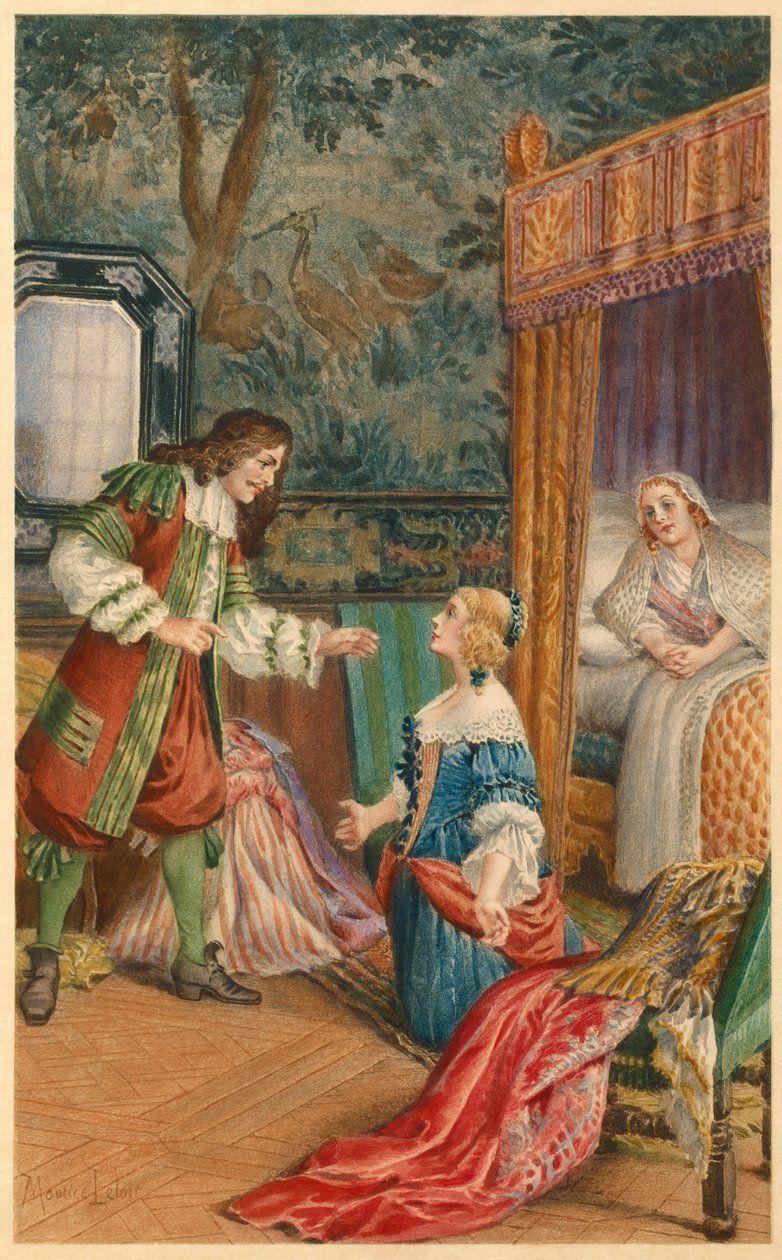 Dispute between Armande and Moliere (illustration) by Maurice Leloir