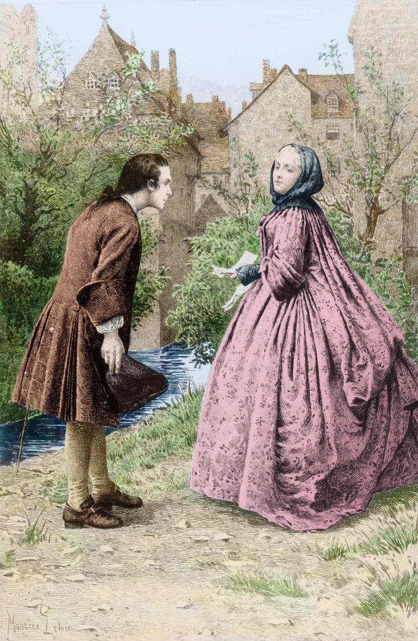 Meeting of young Jean-Jacques Rousseau and future close friend Madame de Warens by Maurice Leloir