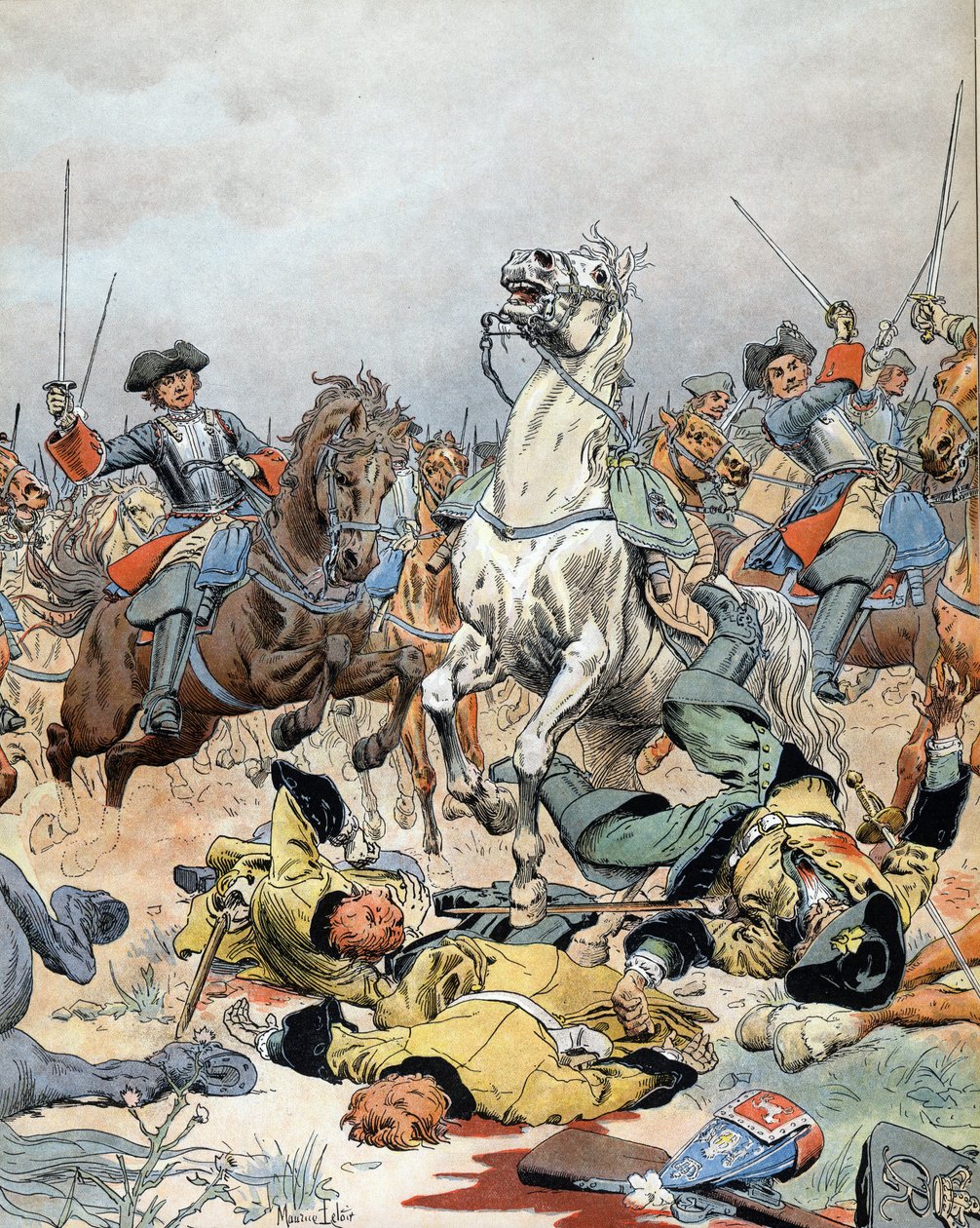 War of the Spanish Succession: the last charge of the French cavalry at the Battle of Malplaquet (Belgium) on September 11 by Maurice Leloir