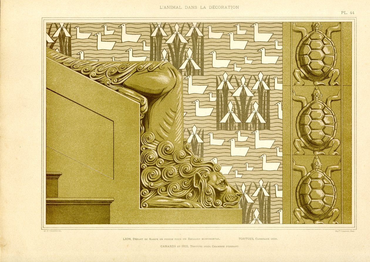 Architectural Decoration with Lion Head, Ducks and Turtles by Maurice Pillard Verneuil