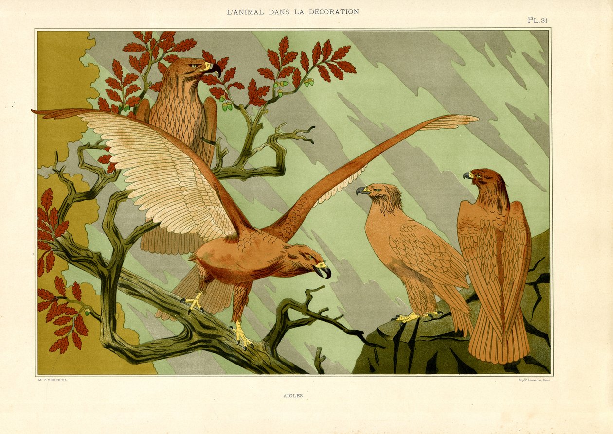 Eagles in Art Nouveau Naturalistic Depiction by Maurice Pillard Verneuil