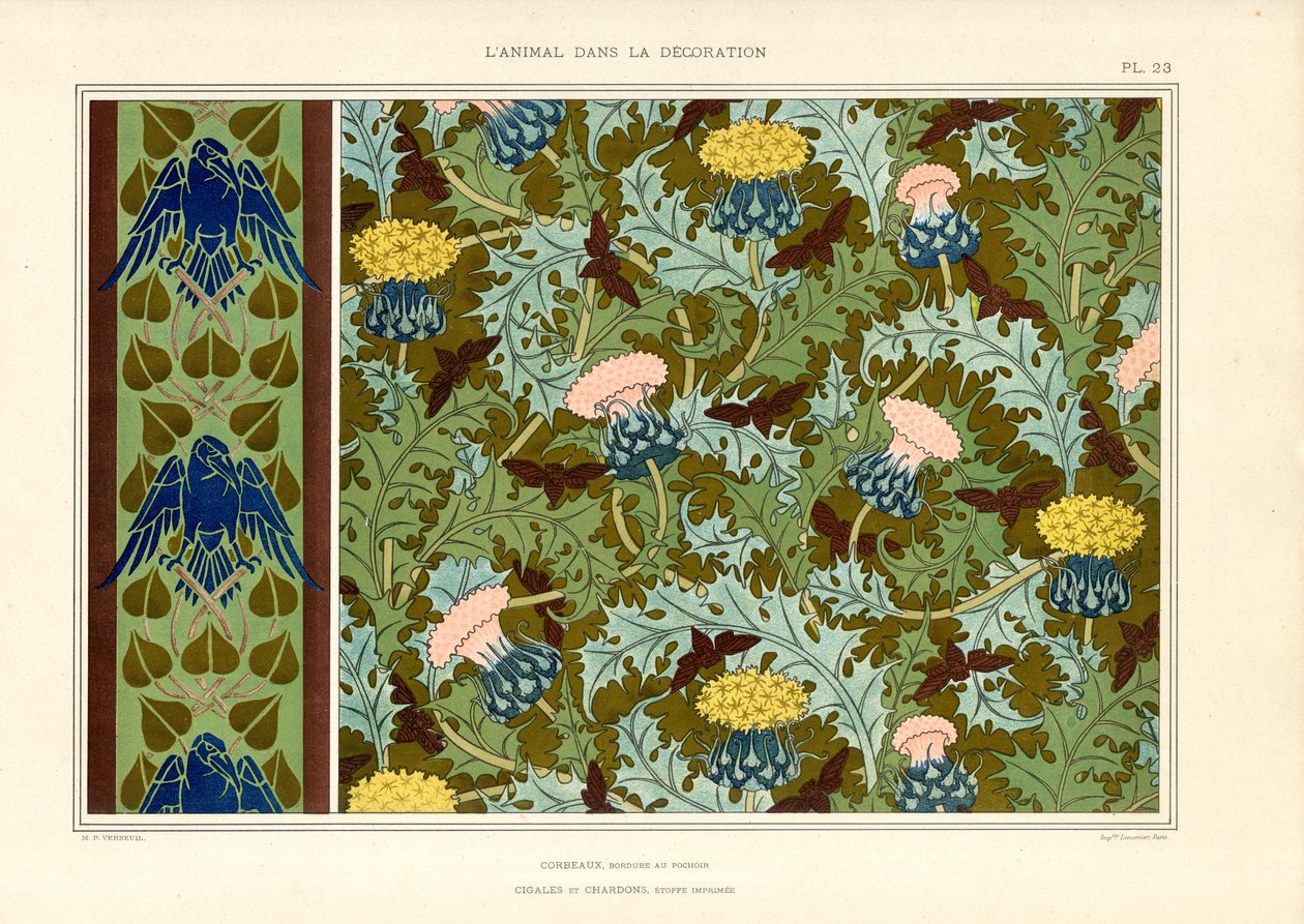 Thistle Ornamentation with Insects and Ravens by Maurice Pillard Verneuil