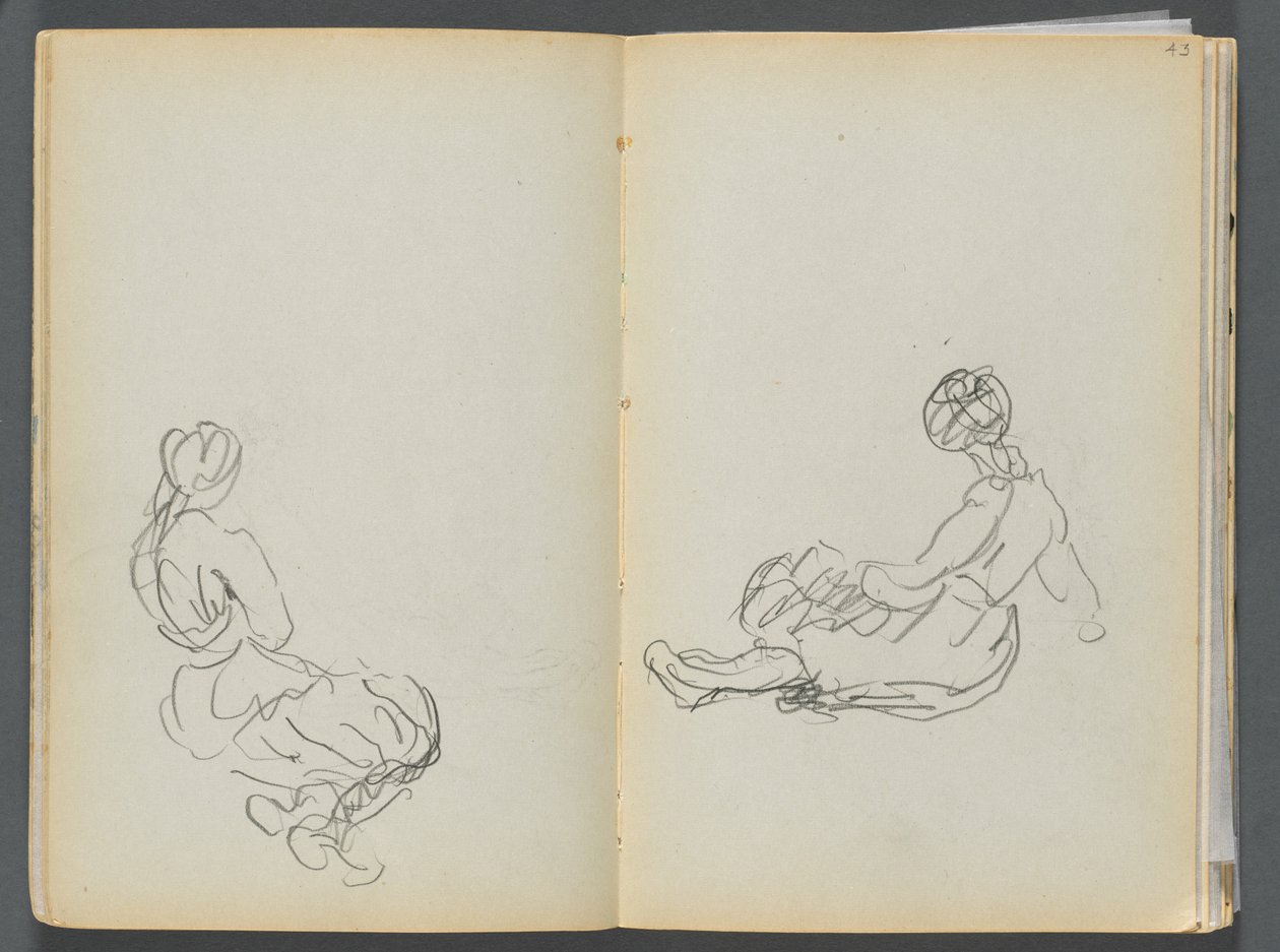 Sketchbook- The Granite Shore Hotel, Rockport, page 042 & 43: Two Seated Female Figures by Maurice Prendergast