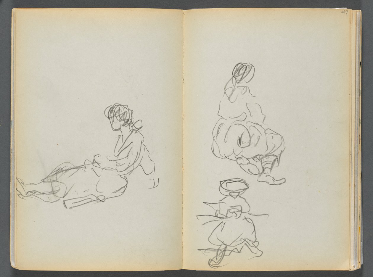 Sketchbook - The Granite Shore Hotel, Rockport, page 048 & 49: Seated Female Figures by Maurice Prendergast