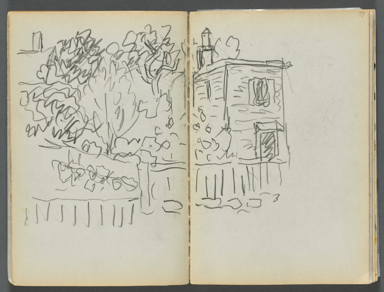 Sketchbook- The Granite Shore Hotel, Rockport: House and Fenced Garden by Maurice Prendergast