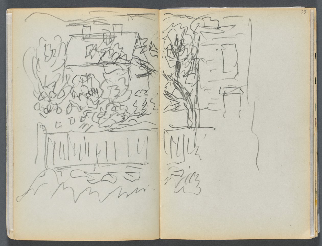 Sketchbook - The Granite Shore Hotel, Rockport, page 058 & 59: House and Fenced Garden by Maurice Prendergast