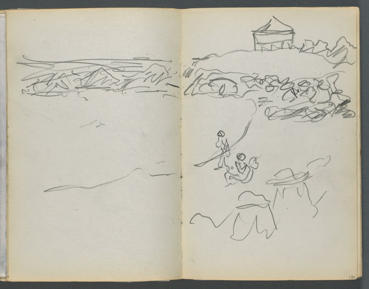 Sketchbook, The Dells, No. 127, page 130 & 131: Coastal View by Maurice Prendergast