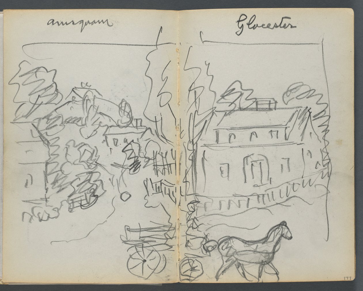 Sketchbook, The Dells, No. 127, page 176 & 177: "Annisquam - Glocester" by Maurice Prendergast