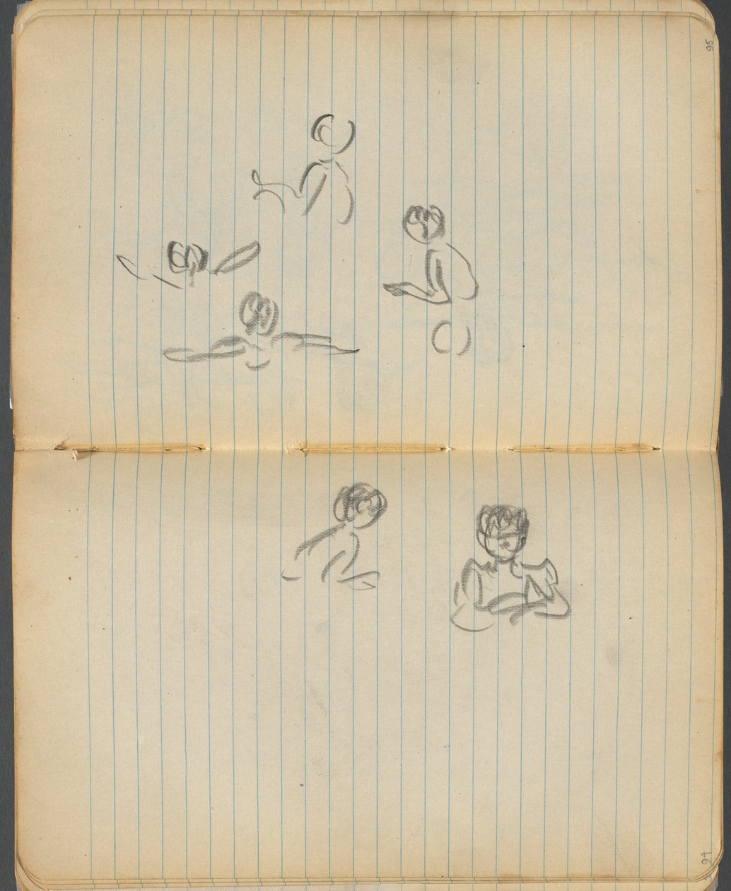 Sketchbook, page 094 & 95: Swimming Figures by Maurice Prendergast