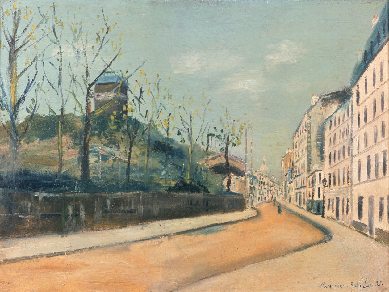 Rue Lepic, Montmartre, with the Moulin de la Galette and the Sacre Coeur by Maurice Utrillo
