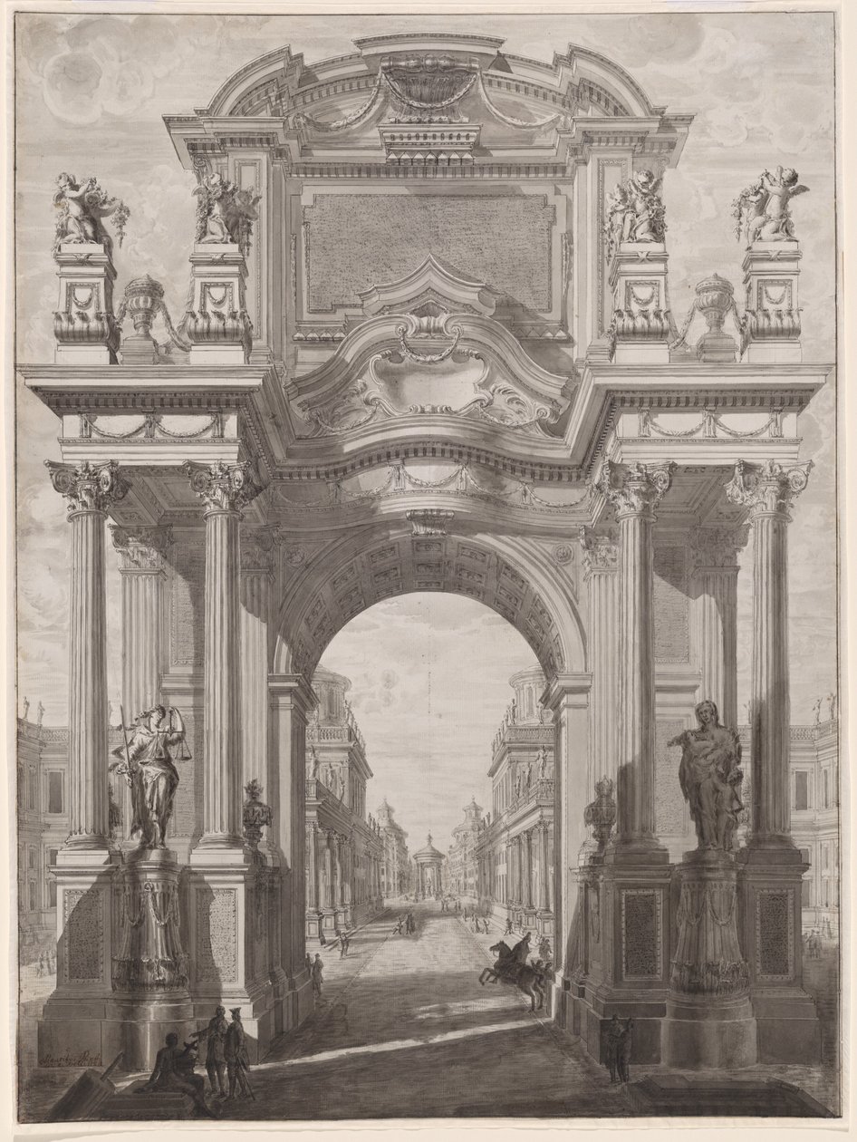 An Architectural Capriccio with a Triumphal Arch by Maurizio Pedetti