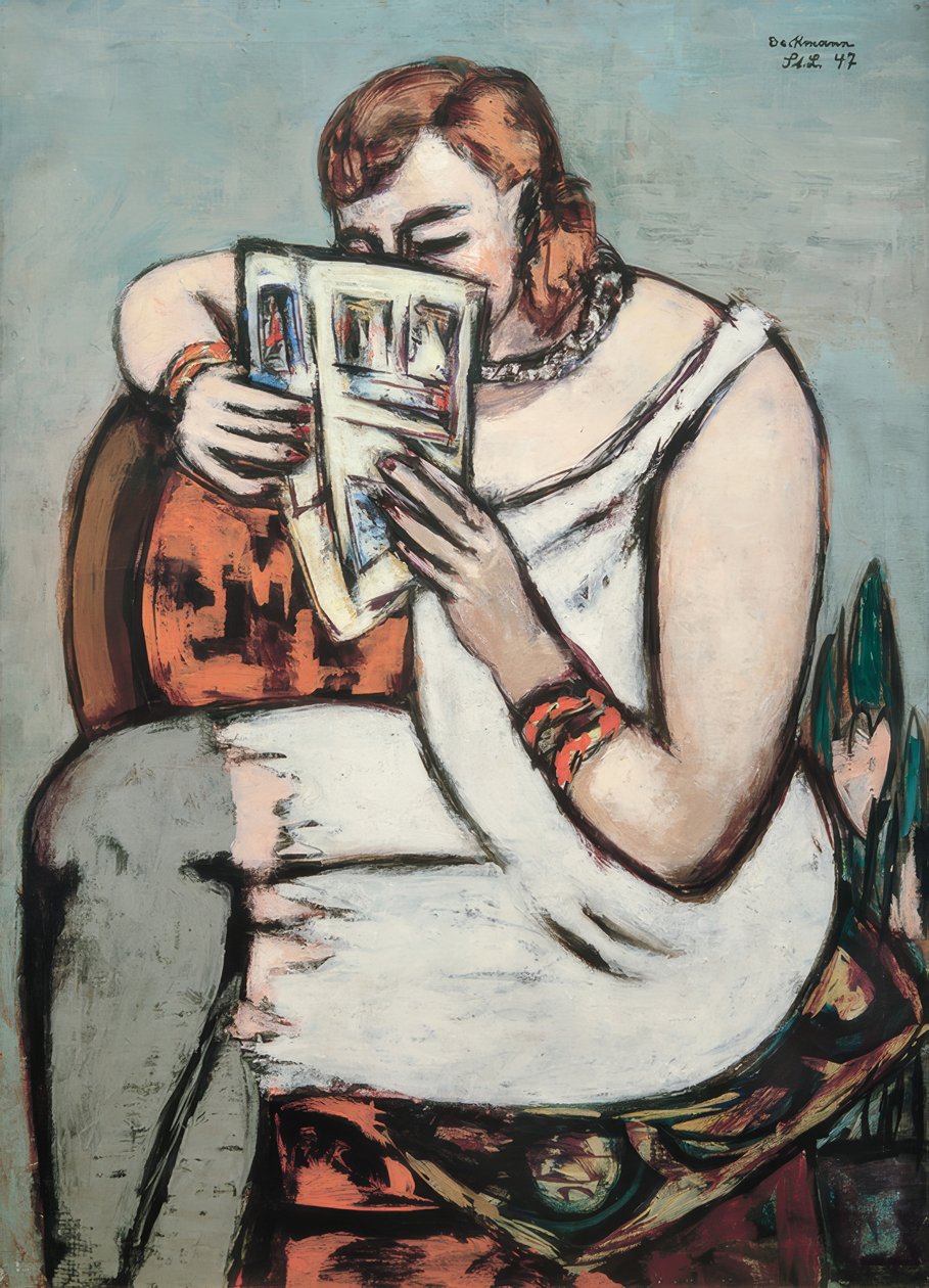Woman in White Shirt (Reading) by Max Beckmann