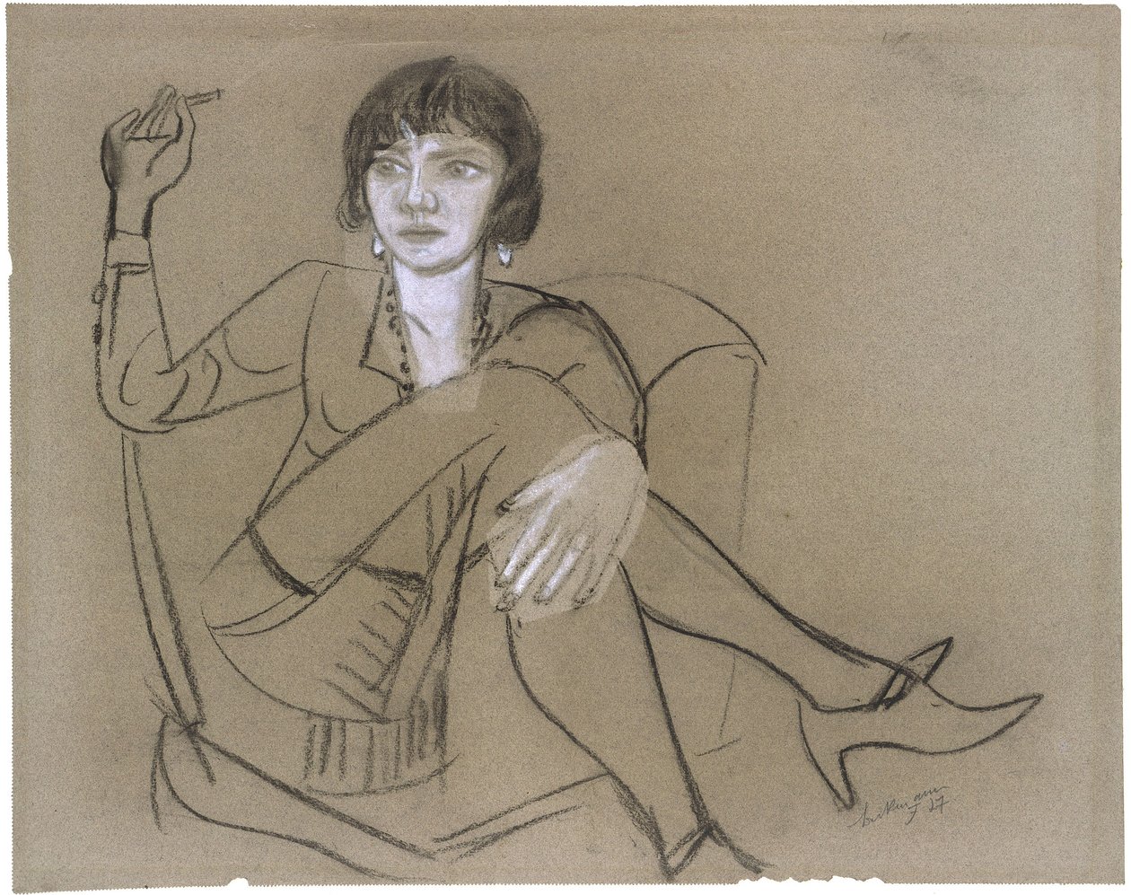 Quappi in an Armchair, Smoking by Max Beckmann