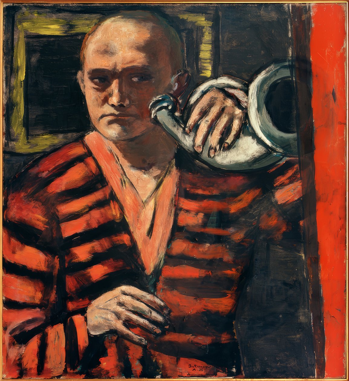 Self-Portrait with Horn by Max Beckmann