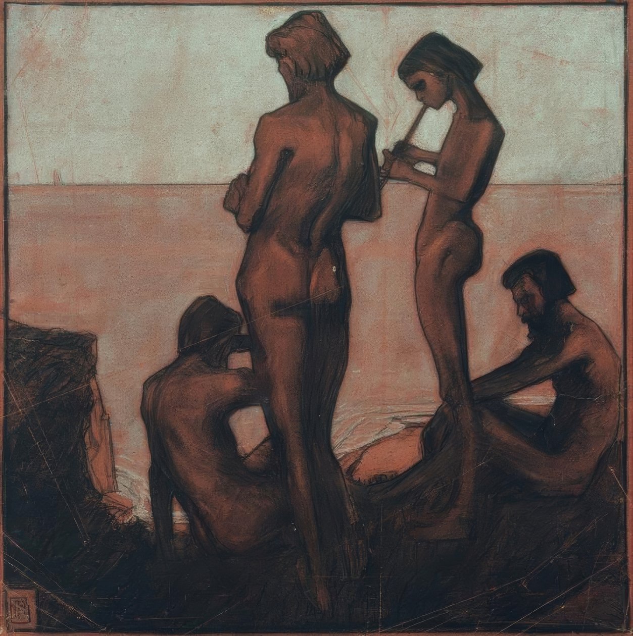 Four Young Men by the Sea (Young Men by the Sea – Four Male Figures by the Sea) by Max Beckmann