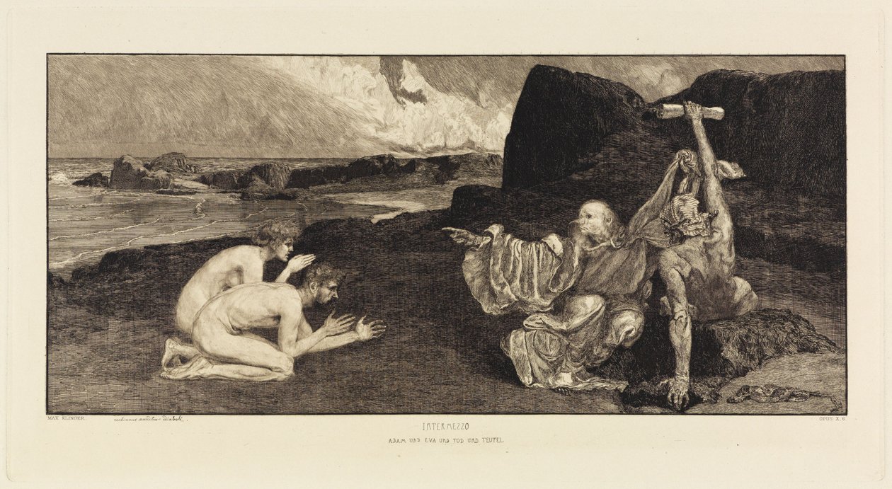 Intermezzo (Adam and Eve and Death and Devil) (A Love, Opus X, Plate 6) by Max Klinger