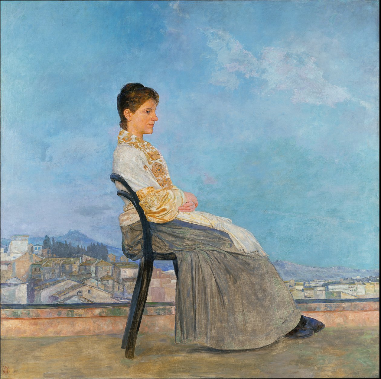 Portrait of a Roman Woman on a Flat Roof in Rome by Max Klinger