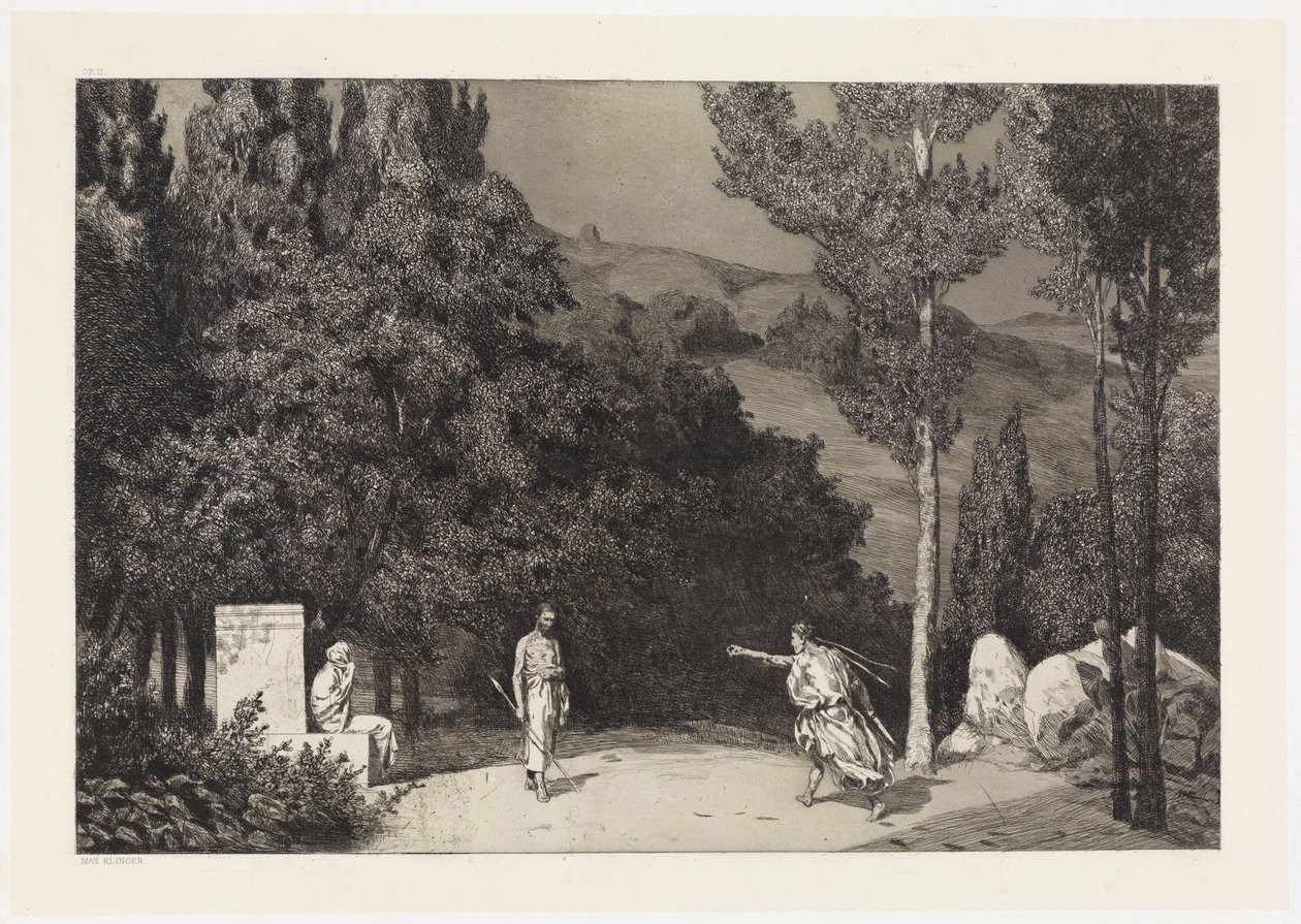 Pyramus and Thisbe III (Rescues of Ovidian Victims, Opus II, Plate 4) by Max Klinger
