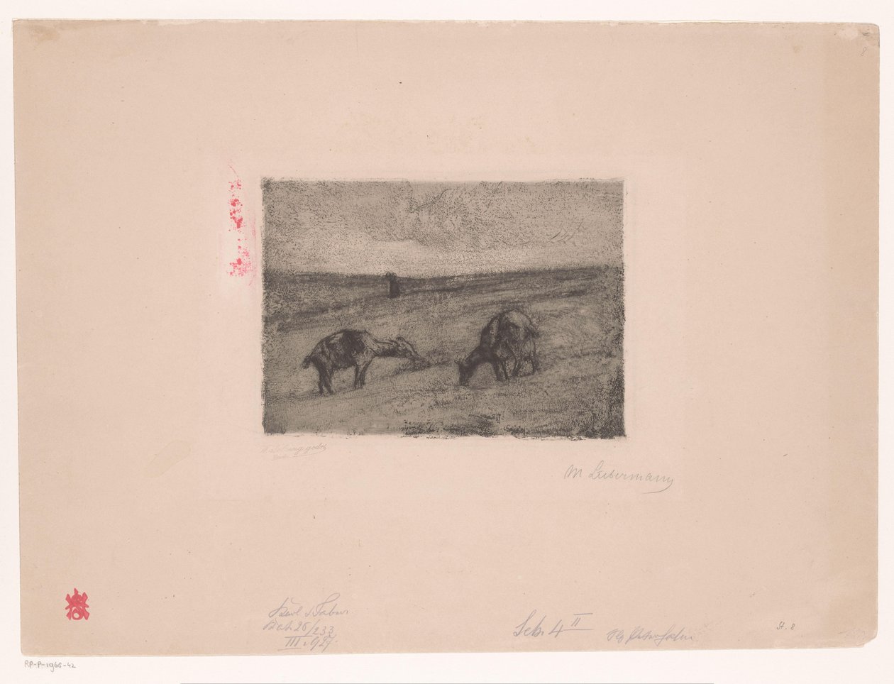 Landscape with Grazing Goats by Max Liebermann (signed by artist)