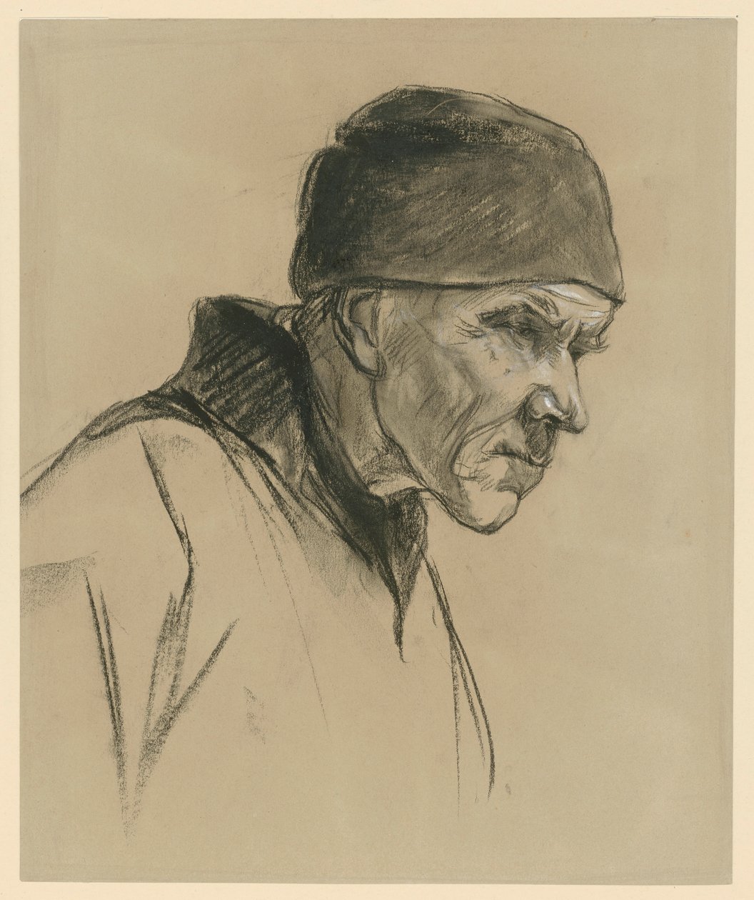 Old Man with Cap (Bust, Profile to the Right), Study for: Walking Farmer (1894) by Max Liebermann