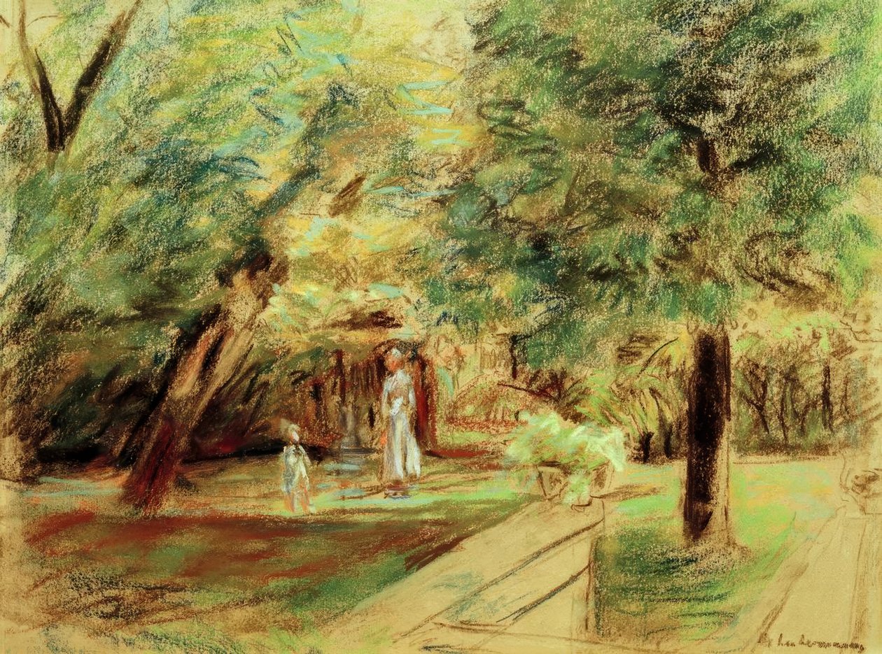 Granddaughter with Nanny in Front of Hedge Gardens by Max Liebermann