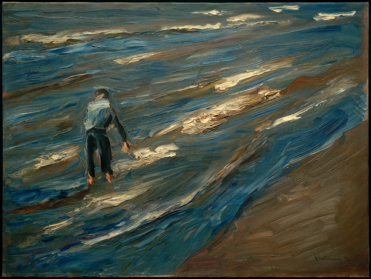 Shellfishers on the Beach - Blue Sea by Max Liebermann