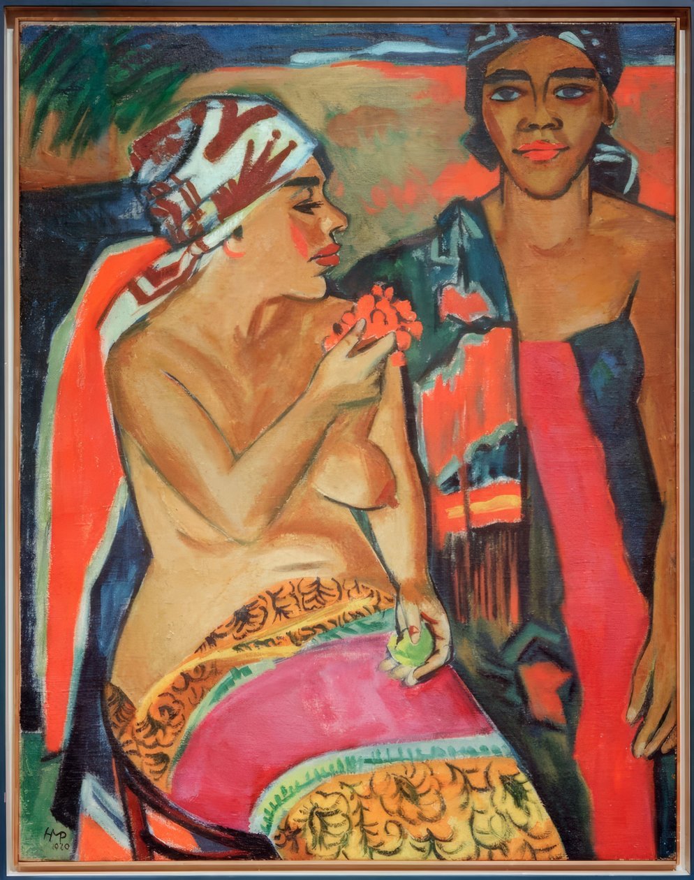 Women with Colorful Carpet by Max Pechstein
