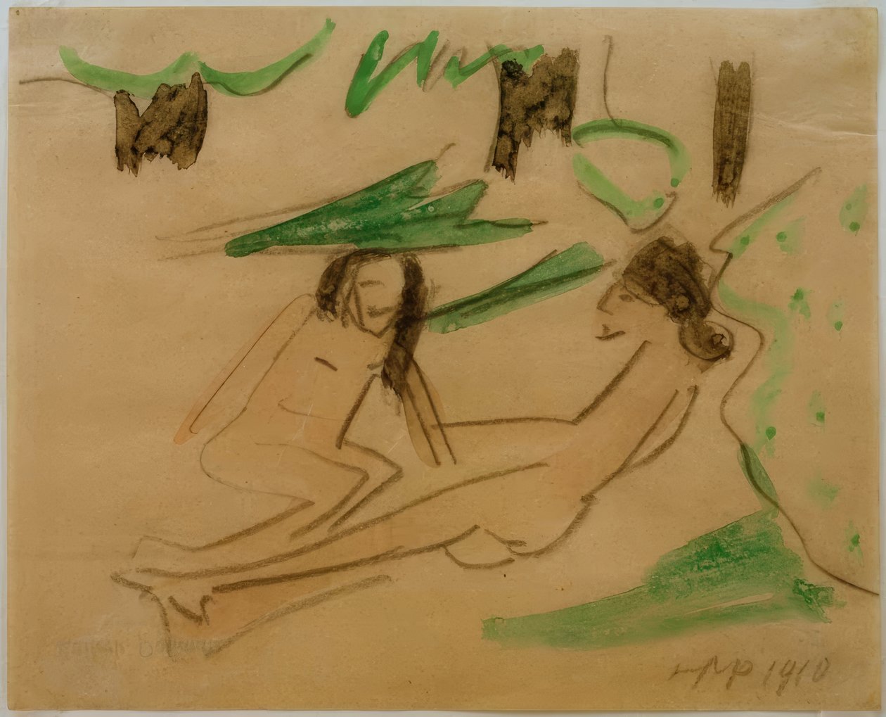 Untitled (Crouching and Lying Nude) by Max Pechstein