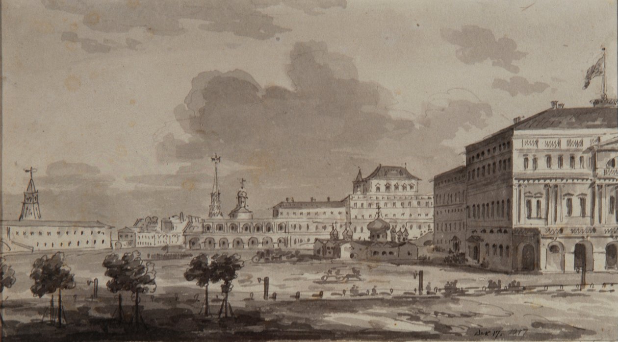 Moscow Kremlin before the construction of the Grand Kremlin Palace by Maxim Nikiphorovich Vorobyev